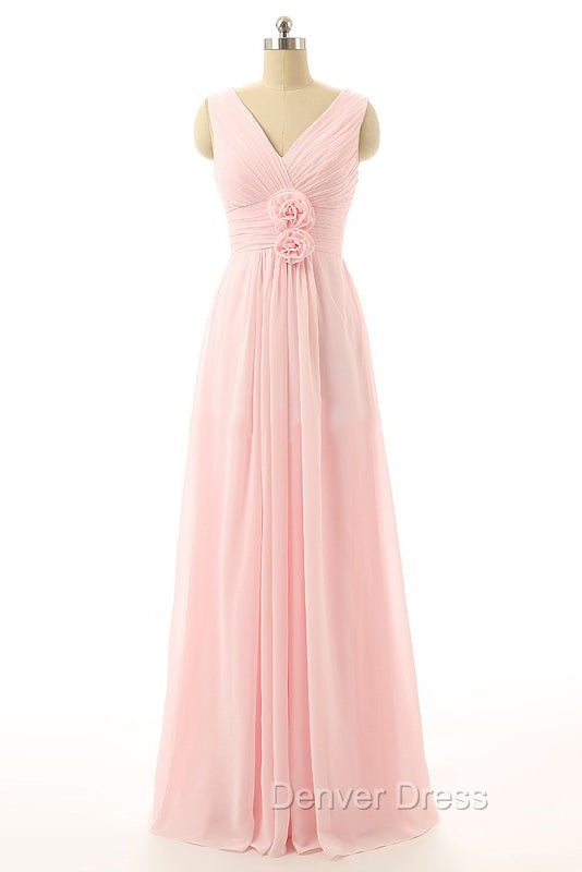 V Neck Chiffon With Flower(S) Bridesmaid Dresses