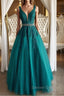 V Neck Dark Green Lace Prom Dress, Dark Green Lace Prom Dresses