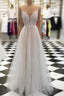 V Neck Floor Length Champagne Lace Prom Dresses, Champagne Lace Wedding Dresses, Evening Dresses