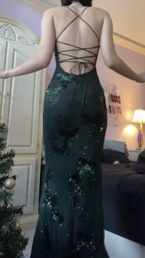 V Neck Green Prom Dresses Prom Gown With Sequin Appliques Secondary image