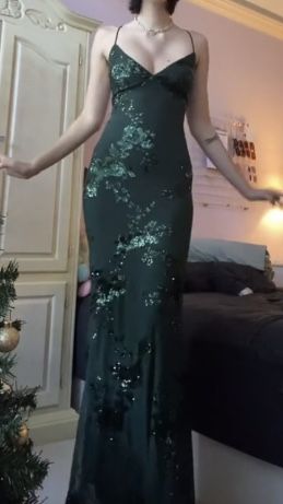 V Neck Green Prom Dresses Prom Gown With Sequin Appliques Main image