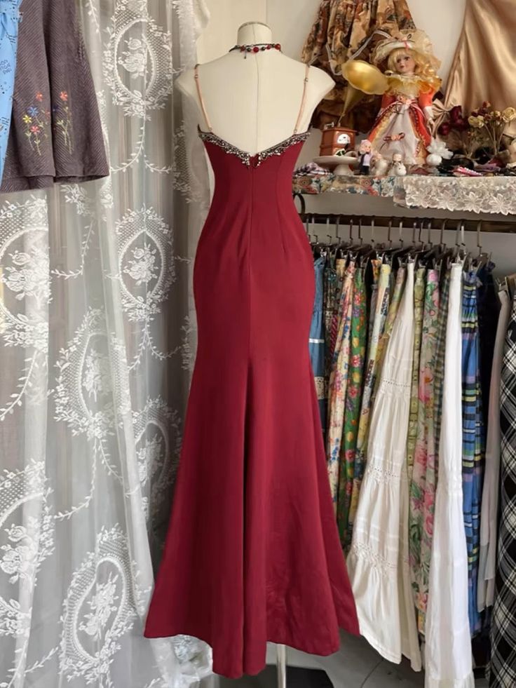 V Neck Lace Burgundy Long Prom Dresses Mermaid Prom Gowns Secondary image