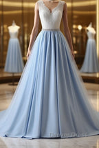 V Neck Light Blue Lace Prom Dress, Light Blue Lace Prom Dresses