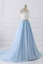 V Neck Light Blue Lace Prom Dress, Light Blue Lace Prom Dresses