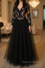 V Neck Long Sleeves Black Lace Long Prom Dress, Long Sleeves Black Lace Prom Dress, Black Lace Prom Dresses