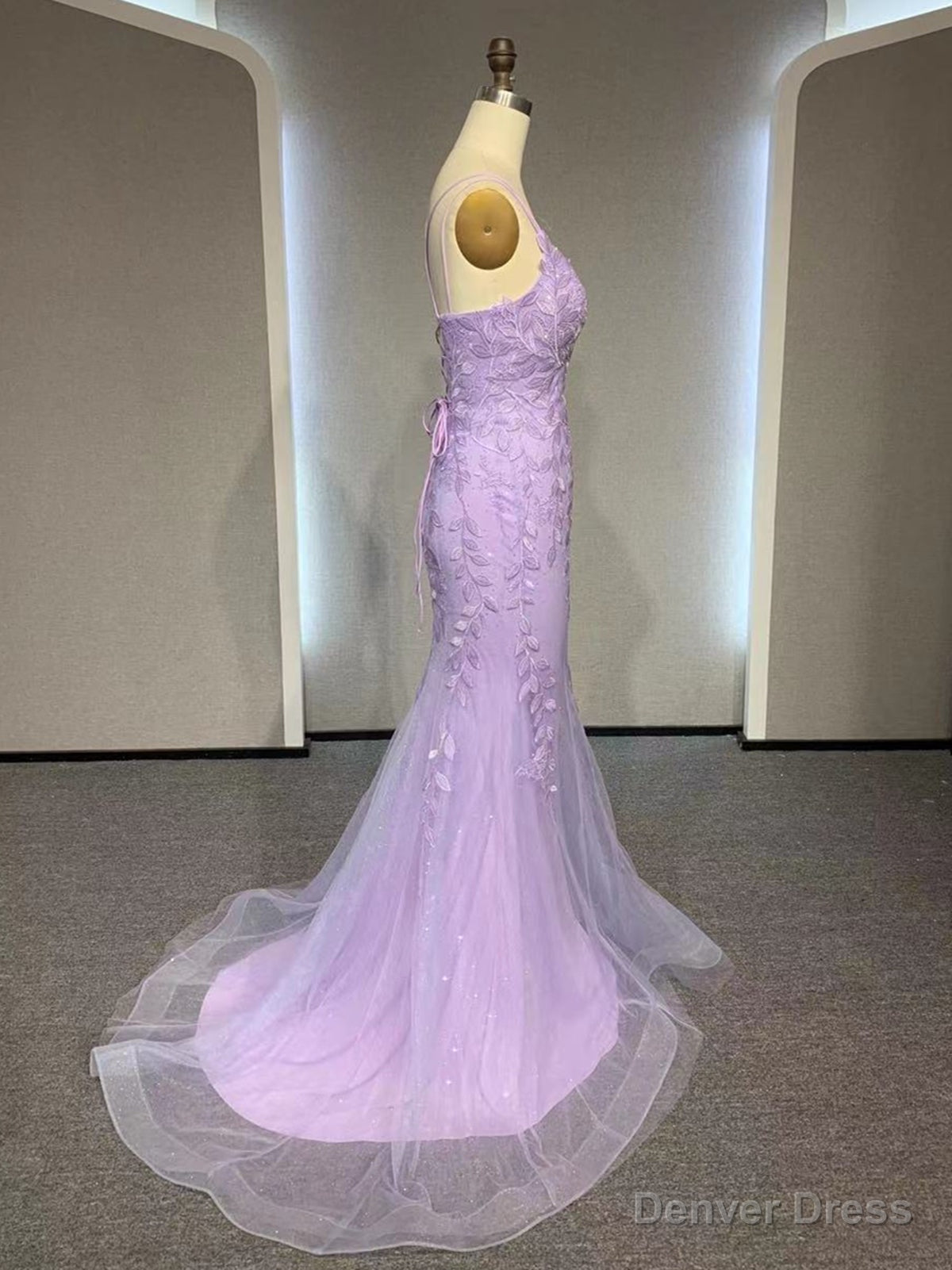 V Neck Mermaid Purple Lace Prom Dresses, V Neck Mermaid Purple Lace Formal Evening Dresses Secondary image