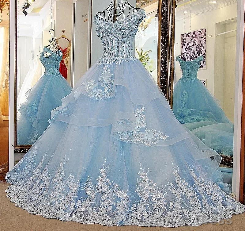 V Neck Off Shoulder Lace Appliques Beaded V Neck Tulle Wedding Dresses Secondary image