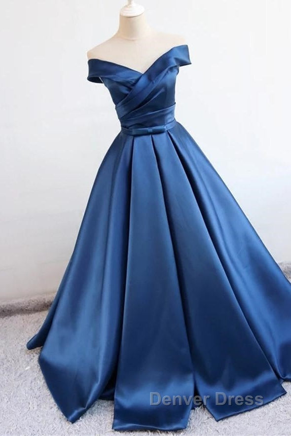 V Neck Off The Shoulder Long Satin Prom Dresses Ball Gowns Secondary image