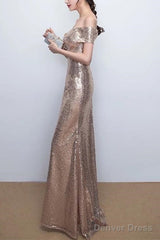 V-Neck Off The Shoulder Long Sequin Mermaid Bridesmaid Dresses