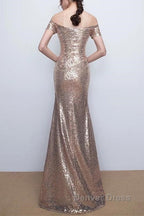 V Neck Off The Shoulder Long Sequin Mermaid Bridesmaid Dresses