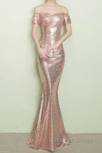 V Neck Off The Shoulder Long Sequin Mermaid Bridesmaid Dresses