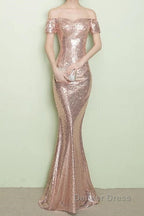 V Neck Off The Shoulder Long Sequin Mermaid Bridesmaid Dresses