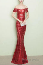 V Neck Off The Shoulder Long Sequin Mermaid Bridesmaid Dresses