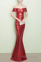 V Neck Off The Shoulder Long Sequin Mermaid Bridesmaid Dresses