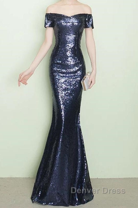 V Neck Off The Shoulder Long Sequin Mermaid Bridesmaid Dresses