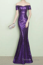 V Neck Off The Shoulder Long Sequin Mermaid Bridesmaid Dresses