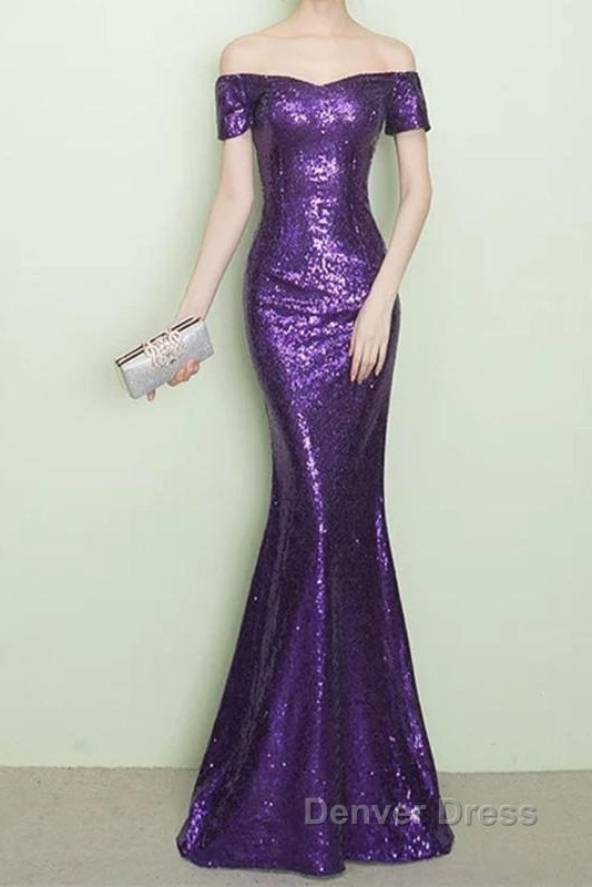 V Neck Off The Shoulder Long Sequin Mermaid Bridesmaid Dresses