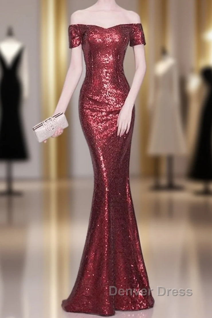 V-Neck Off The Shoulder Long Sequin Mermaid Bridesmaid Dresses Main image