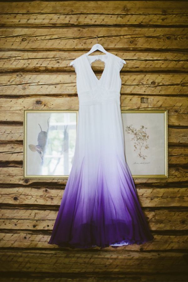 V Neck Ombre Prom Dresses, A Line Wedding Prom Gowns