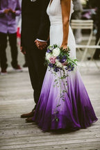 V Neck Ombre Prom Dresses, A Line Wedding Prom Gowns