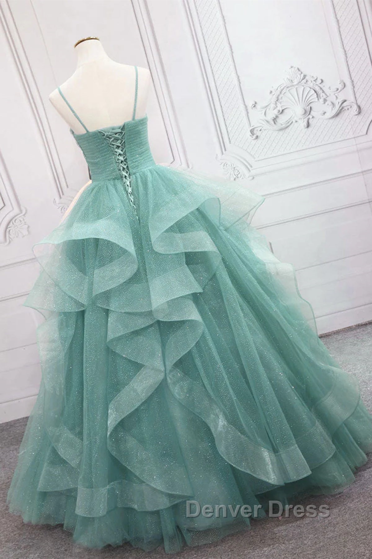V Neck Open Back Fluffy Green Tulle Long Prom Dress, Green Prom Dresses, Ball Gowns Secondary image
