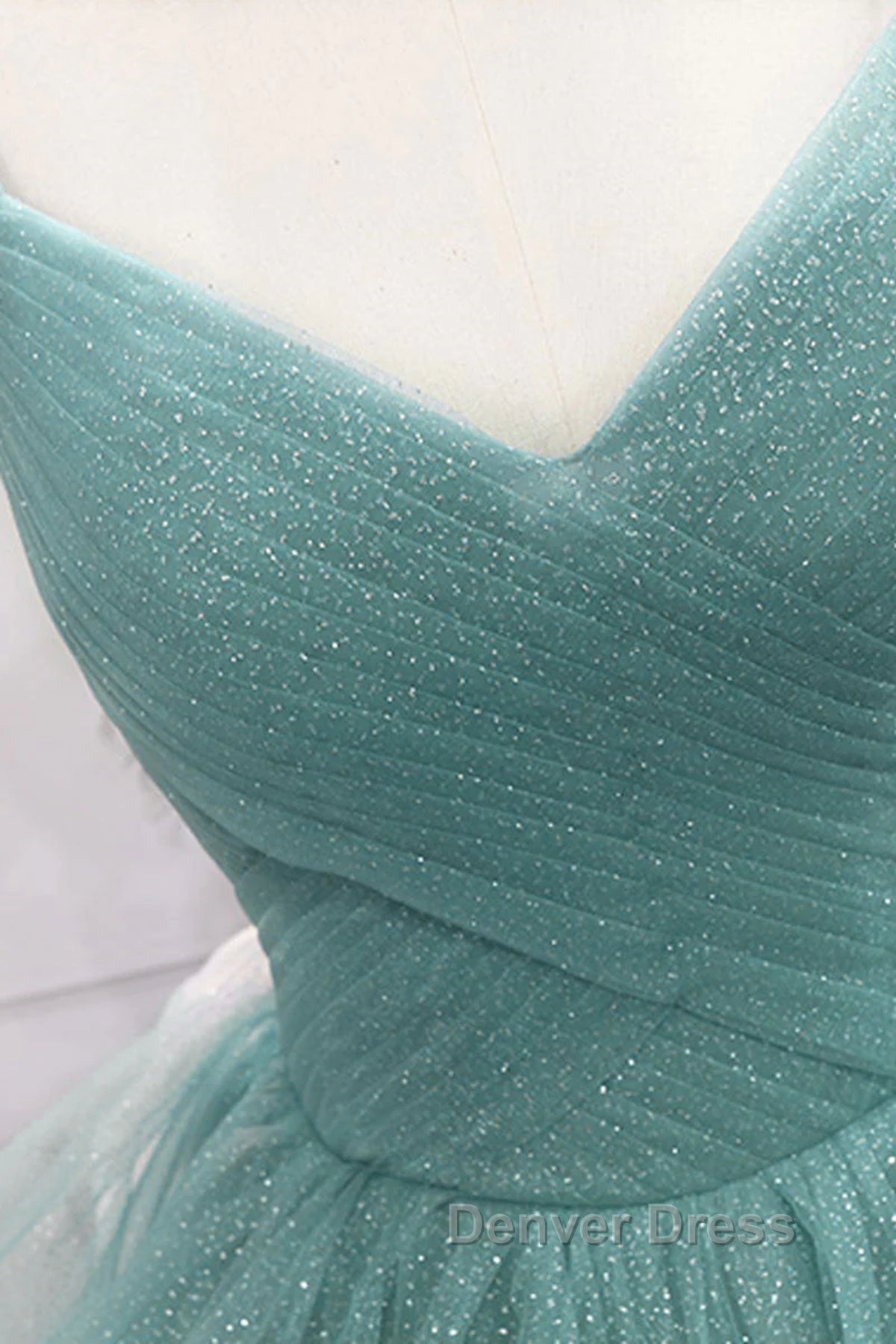 V Neck Open Back Fluffy Green Tulle Long Prom Dress, Green Prom Dresses, Ball Gowns