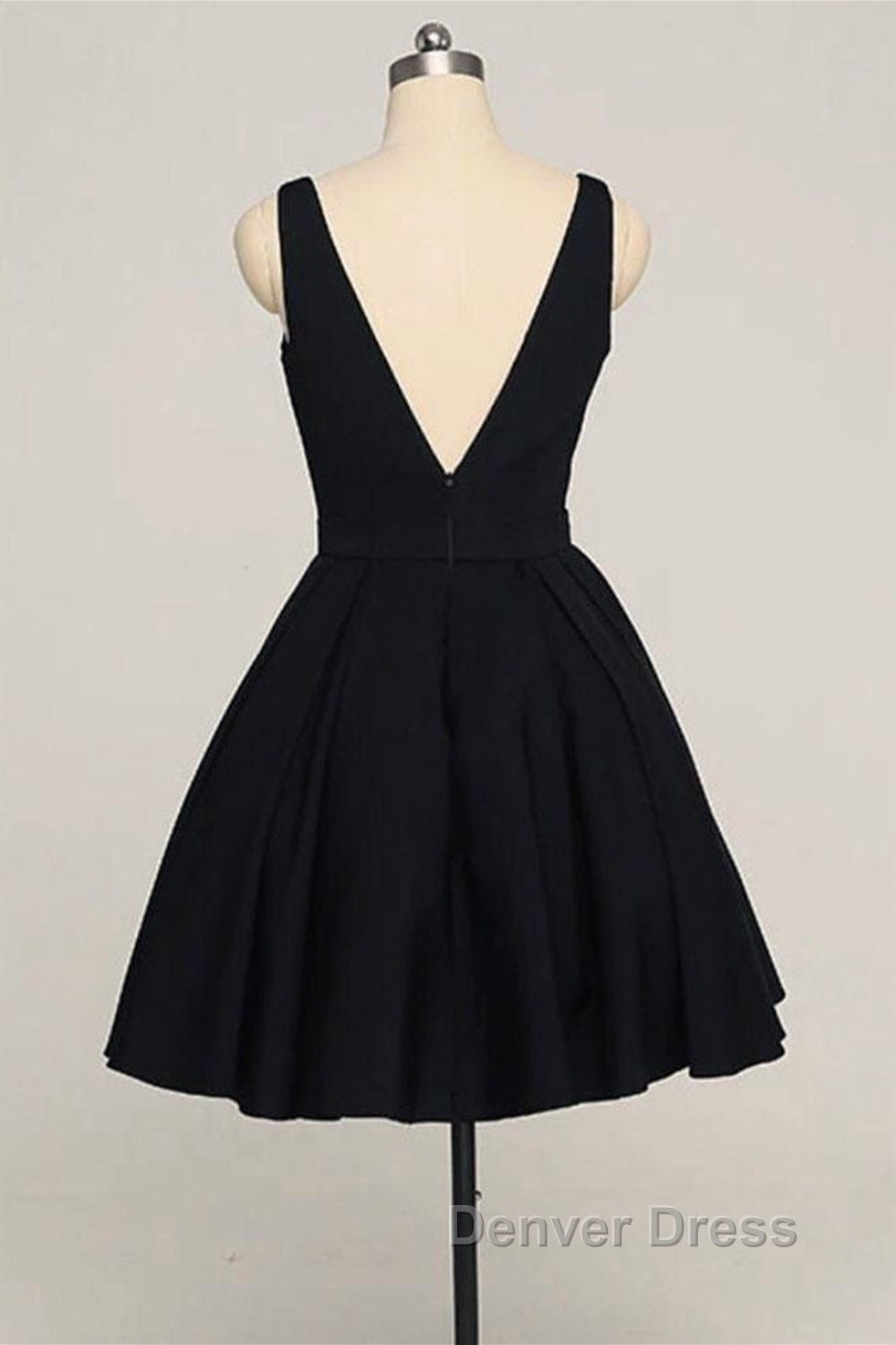 V Neck Open Back Short Black Prom Dress, V Neck Black Homecoming Dress, Black Prom Dresses