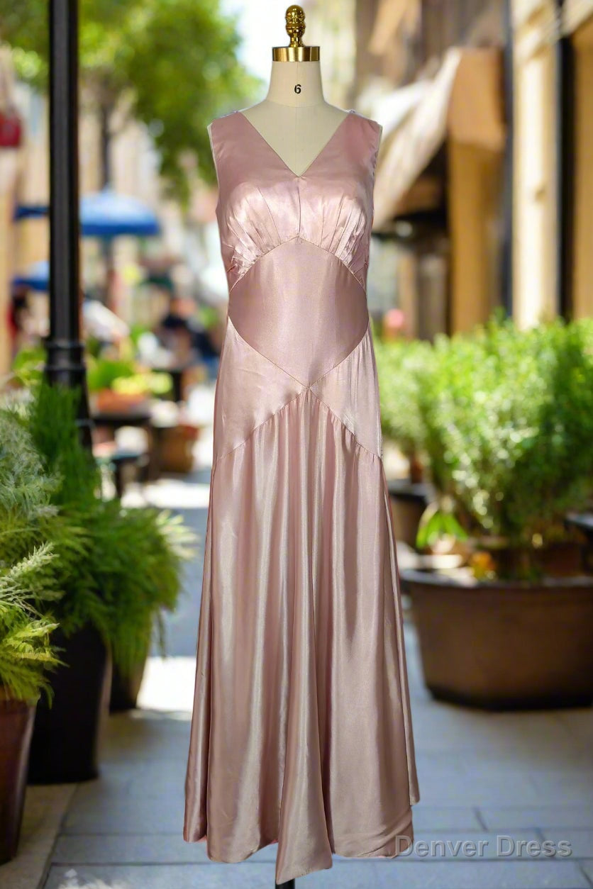 V Neck Pink Tie Back Mermaid Bridesmaid Dress A Line Open Back Stretch Satin Floor Length Fromal Dresses
