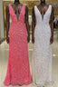 V neck Sequin Mermaid Long Prom Dresses,Formal Dresses