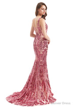 V-Neck Sequins Sleeveless Lace-up Mermaid Prom Dresses