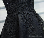 V Neck Short Black Lace Prom Dress, Short Black Lace Graduation Homecoming Dresses