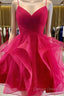 V Neck Short Burgundy Prom Dress, Short Burgundy Prom Homecoming Graduation Dresses