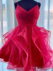 V Neck Short Burgundy Prom Dresses, Short Burgundy Formal Homecoming Graduation Dresses