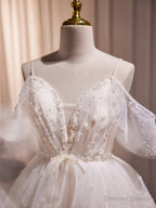 V Neck Short Champagne Beaded Prom Dress, Short Champagne Beaded Prom Homecoming Dresses