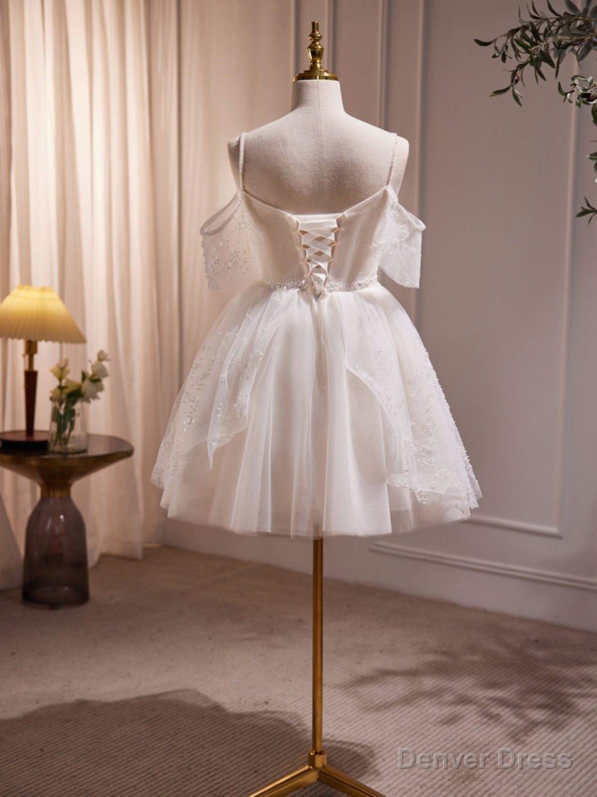 V Neck Short Champagne Beaded Prom Dress, Short Champagne Beaded Prom Homecoming Dresses