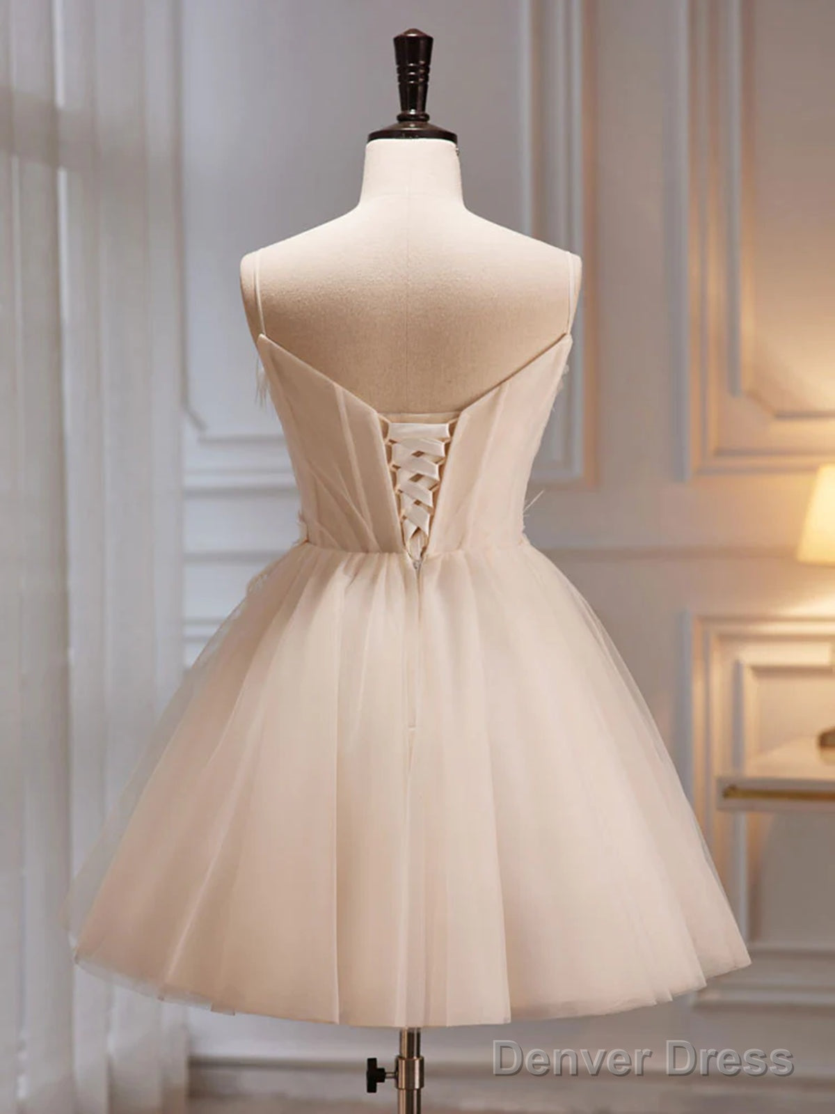 V Neck Short Champagne Prom Dress, Short V Neck Chamapgne Graduation Homecoming Dresses