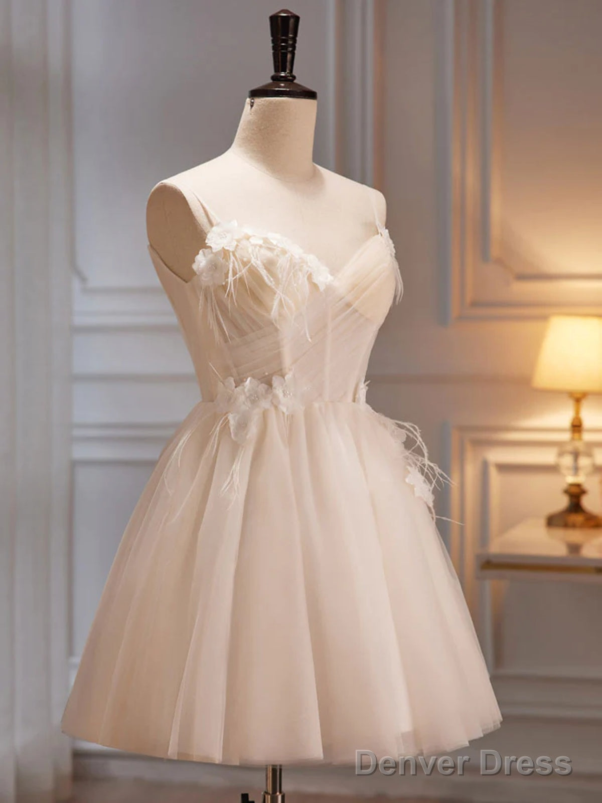 V Neck Short Champagne Prom Dress, Short V Neck Chamapgne Graduation Homecoming Dresses