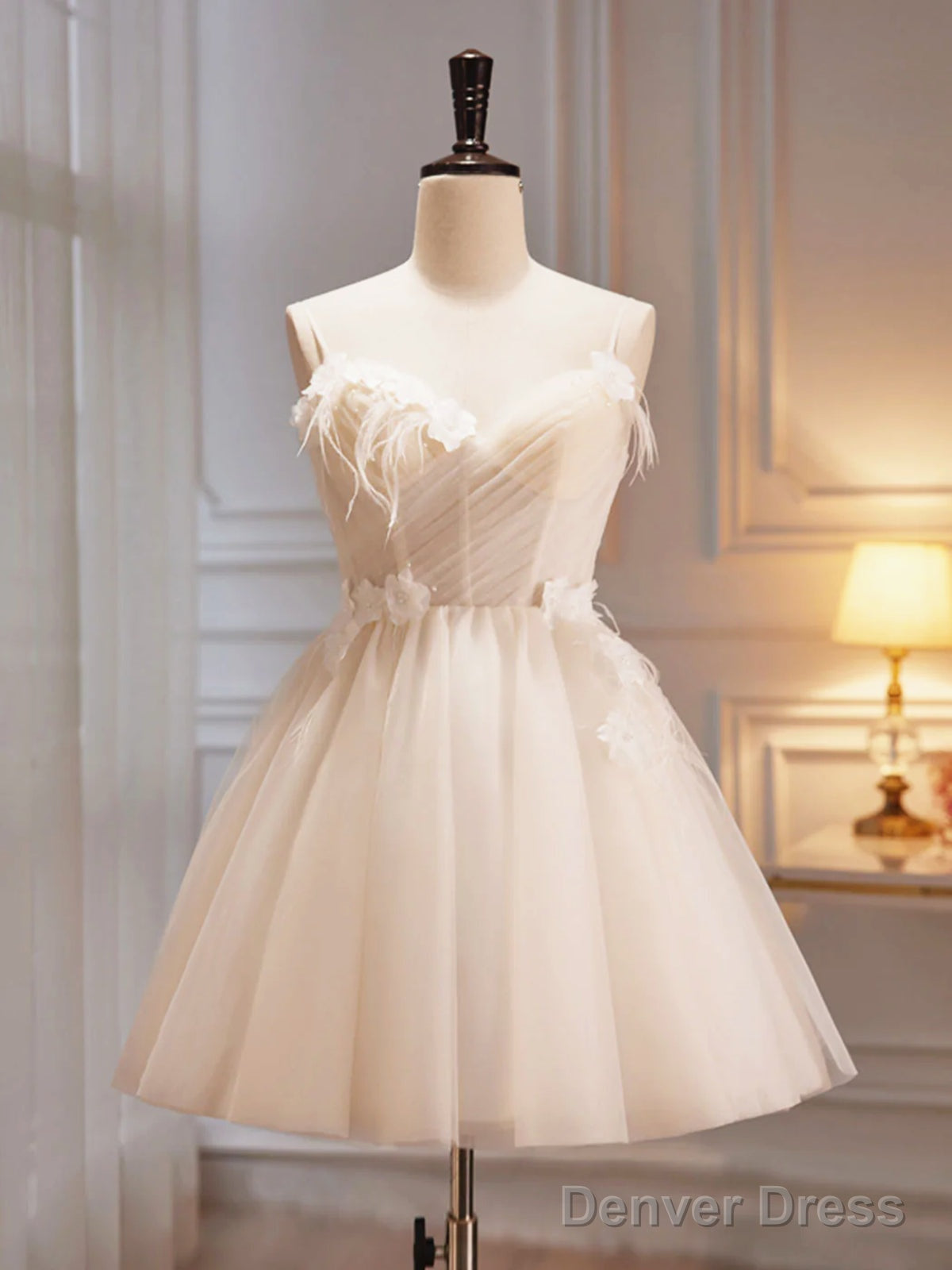 V Neck Short Champagne Prom Dress, Short V Neck Chamapgne Graduation Homecoming Dresses Main image