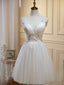 V Neck Short Ivory Lace Prom Dress, Short Ivory Lace Prom Homecoming Dresses