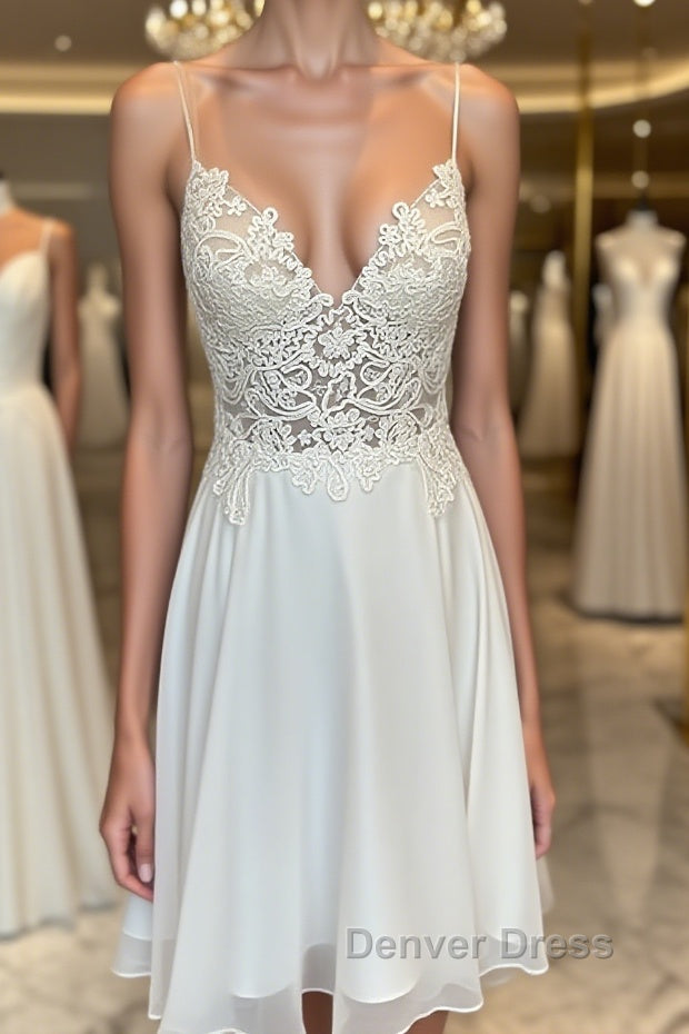 V Neck Short Lace Prom Dresses, Cute Short V Neck Lace Formal Homecoming Dresses