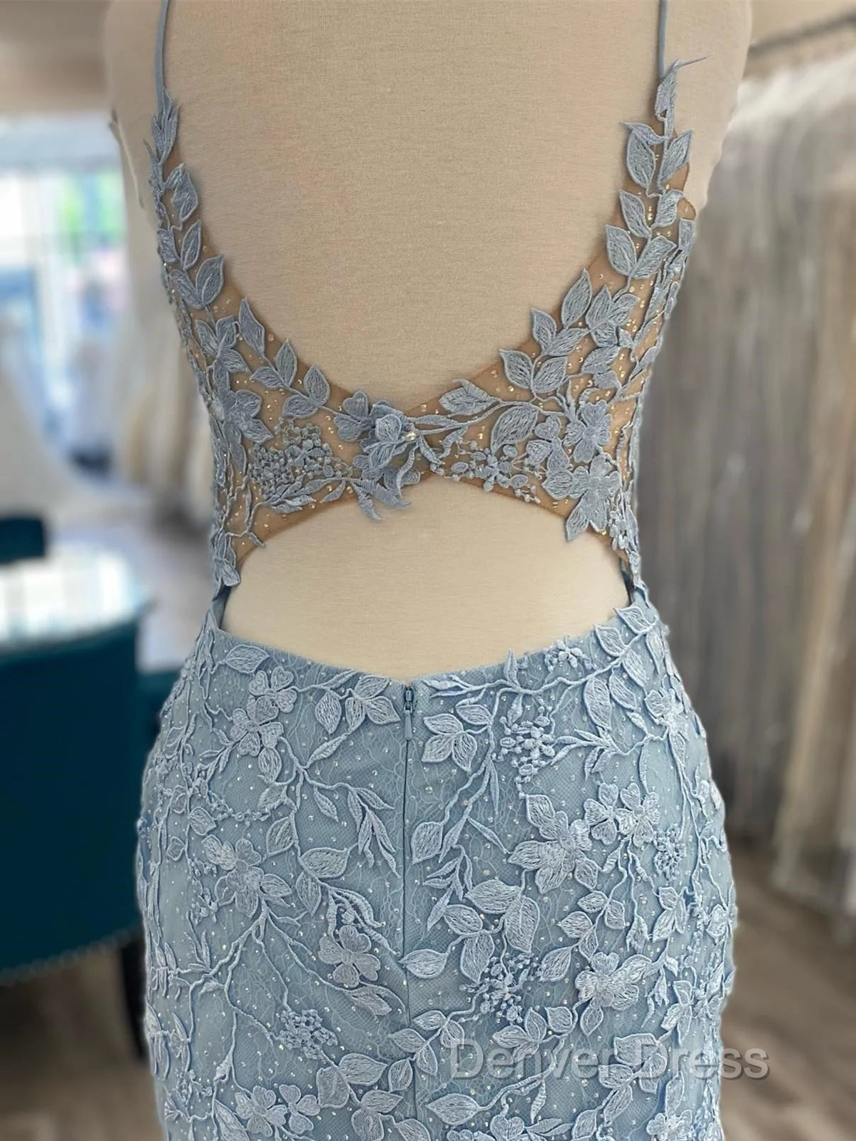 V Neck Short Light Blue Lace Prom Dress, V Neck Blue Lace Short Graduation Homecoming Dresses Secondary image