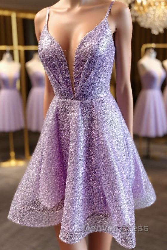 V Neck Short Purple Prom Dress, Short V Neck Purple Prom Homecoming Dresses