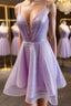 V Neck Short Purple Prom Dress, Short V Neck Purple Prom Homecoming Dresses