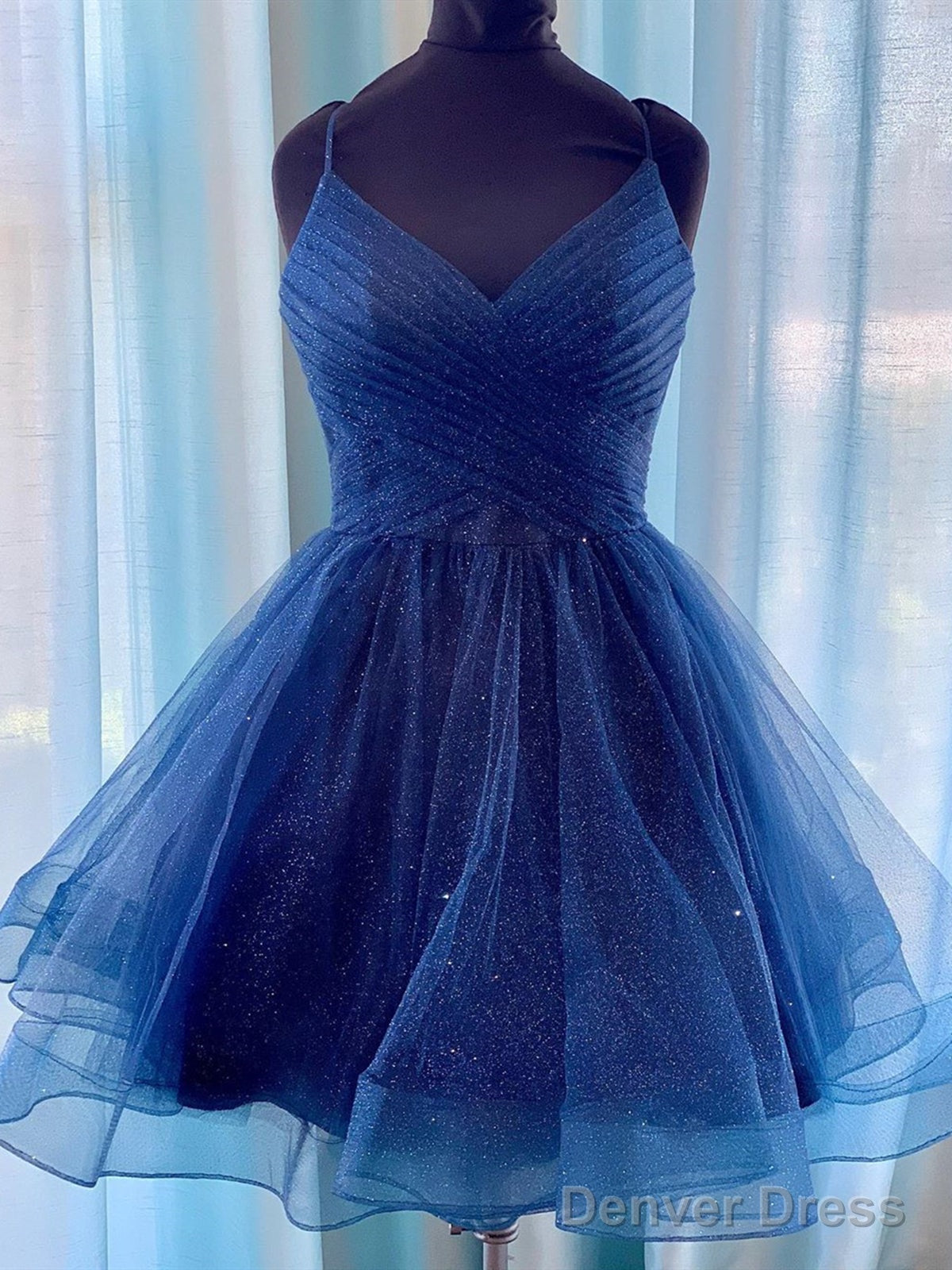V Neck Short Tulle Prom Dress, Short Blue White Tulle Prom Homecoming Dresses Secondary image