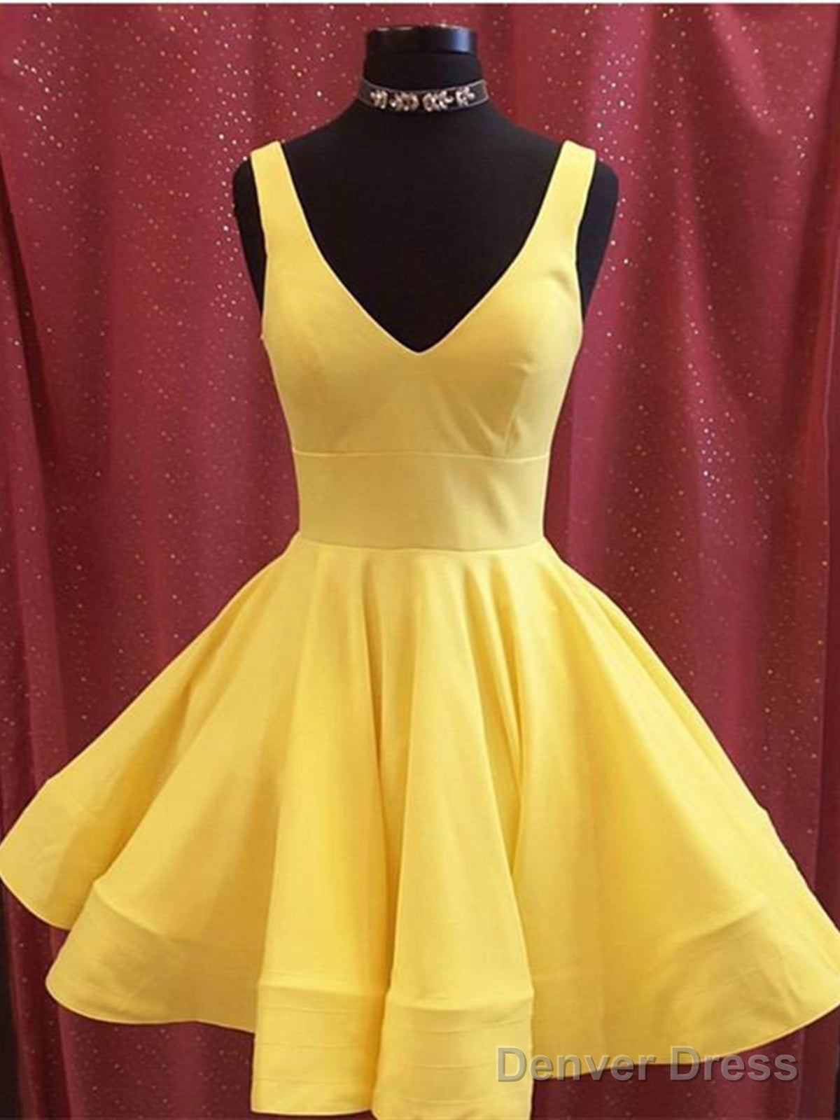 V Neck Short Yellow Prom Dress, Short V Neck Yellow Graduation Prom Homecoming Dresses Main image