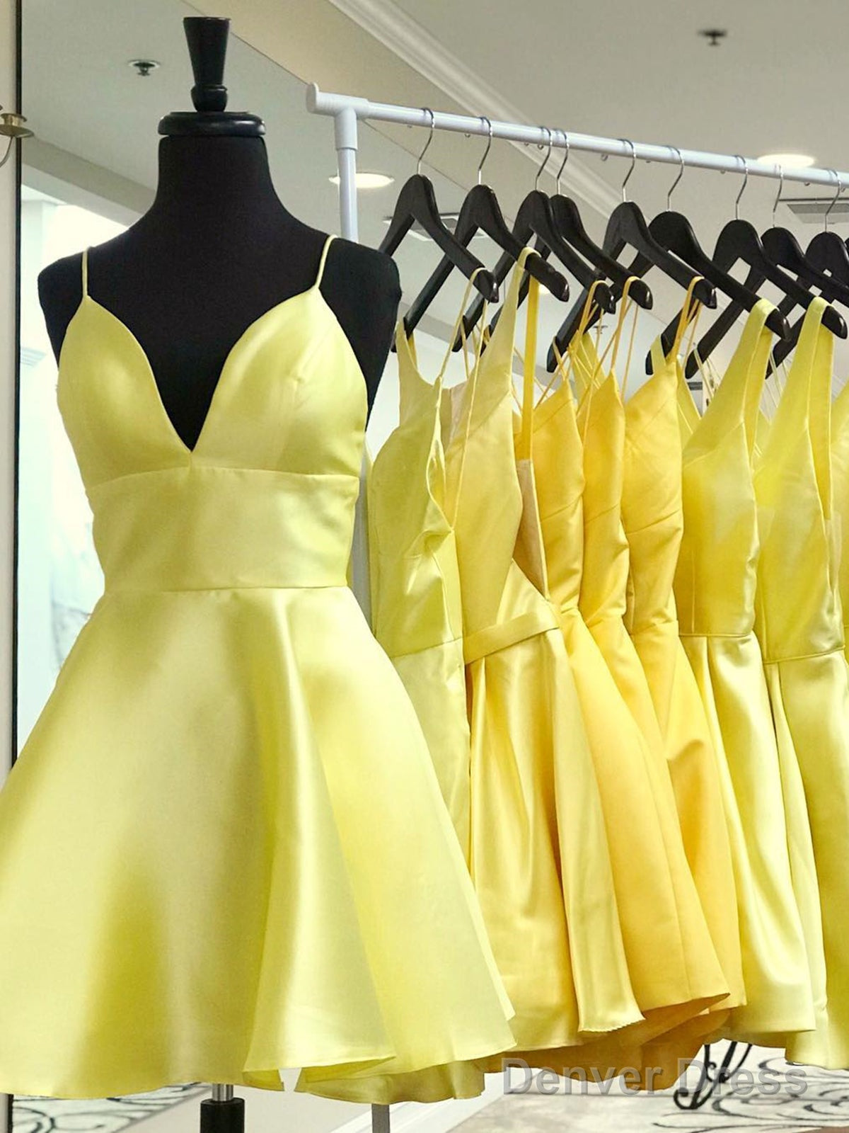 V Neck Short Yellow Prom Dress, Short V Neck Yellow Graduation Homecoming Dresses Main image