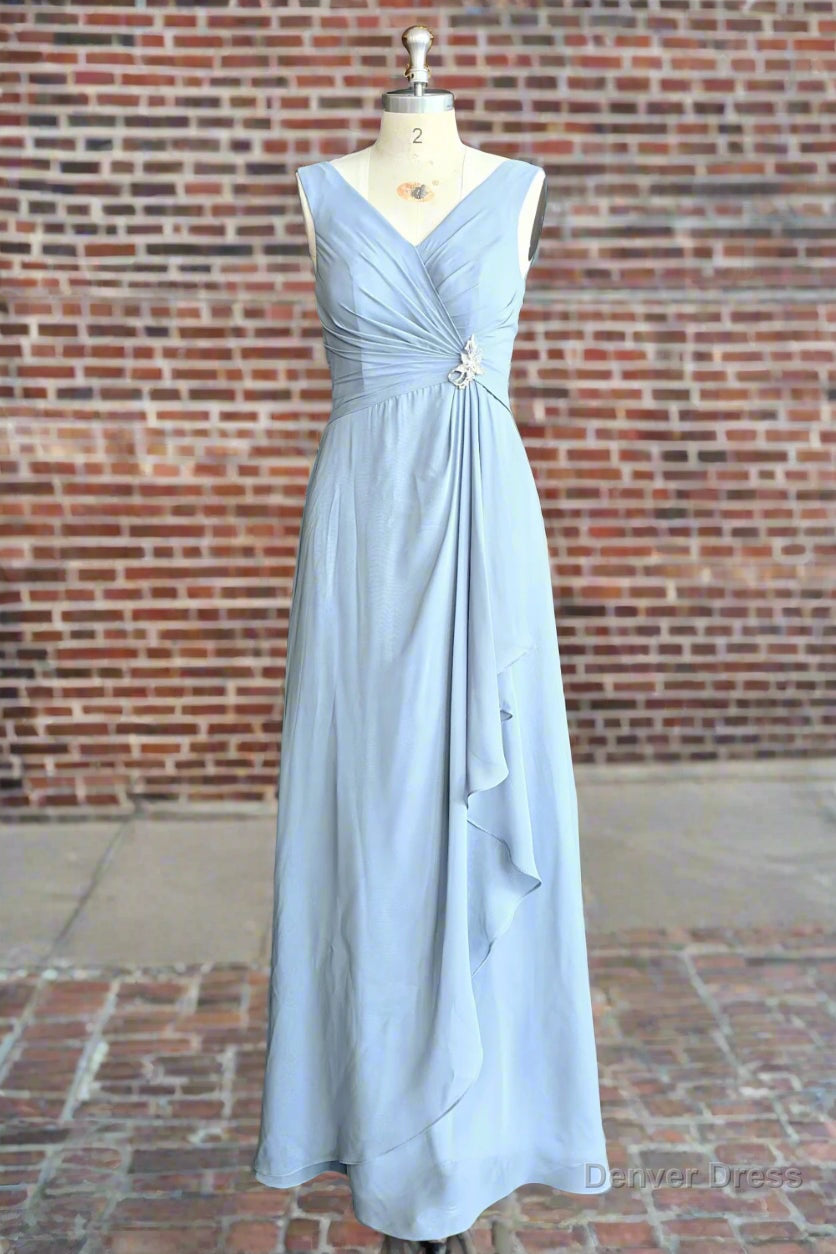 V Neck Sleeveless Chiffon Bridesmaid Dresses