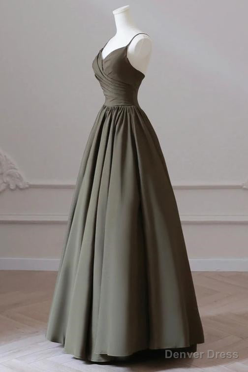 V Neck Spaghetti Strap Floor Length Prom Dress A Line Backless Prom Dresses