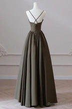 V Neck Spaghetti Strap Floor Length Prom Dress A Line Backless Prom Dresses