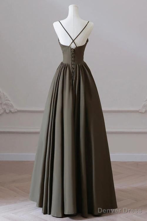 V Neck Spaghetti Strap Floor Length Prom Dress A Line Backless Prom Dresses